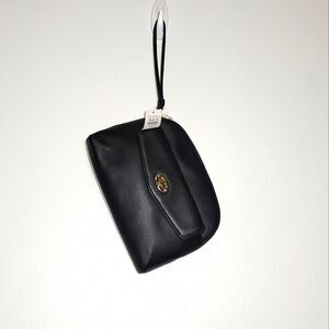 New Talbots Black Pebbled Leather Wristlet Purse